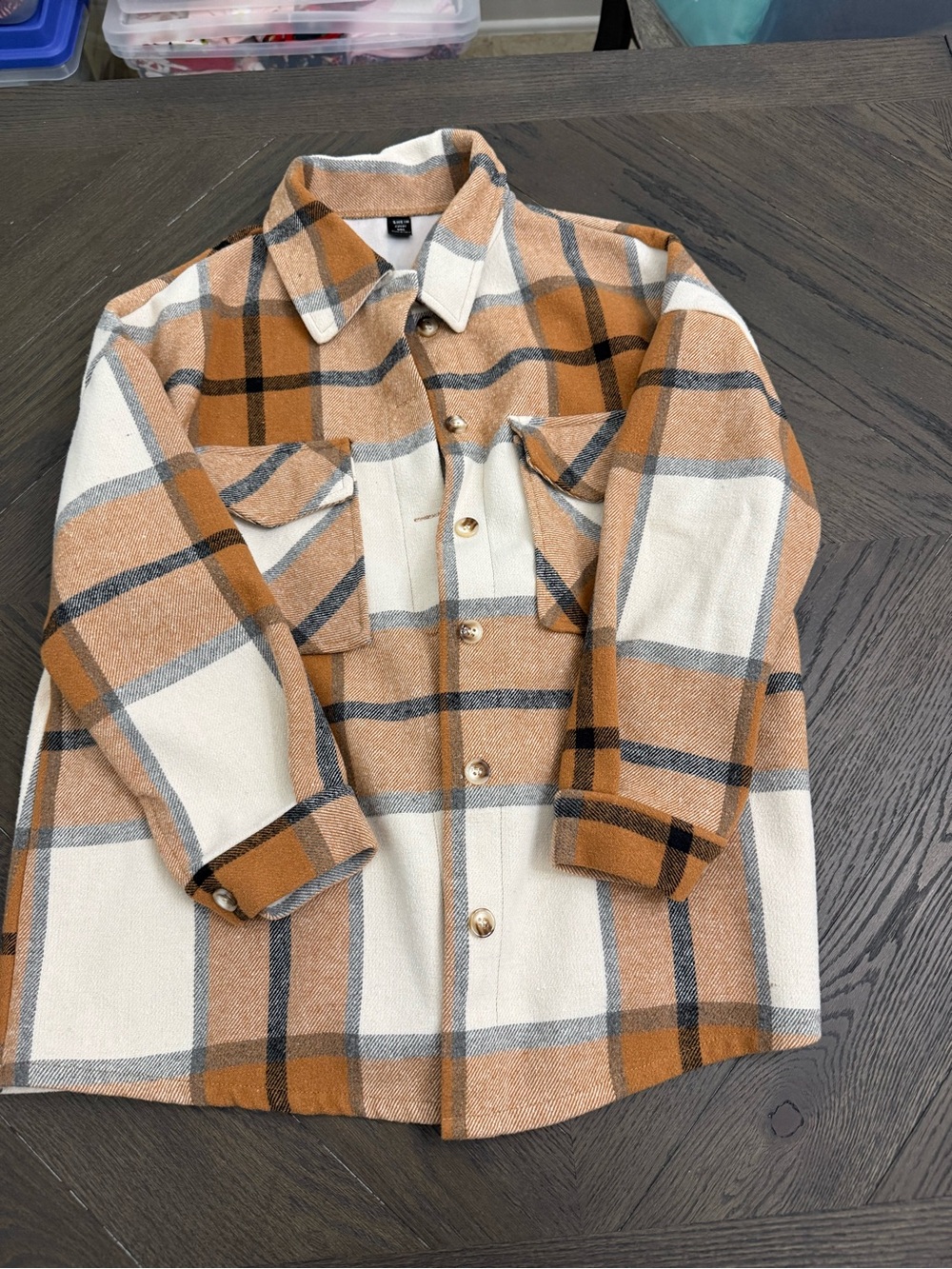 SHEIN Cream and Brown Plaid Button-Down Shirt Jacket